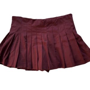 Zara Burgundy Pleated Skater Mini Skirt